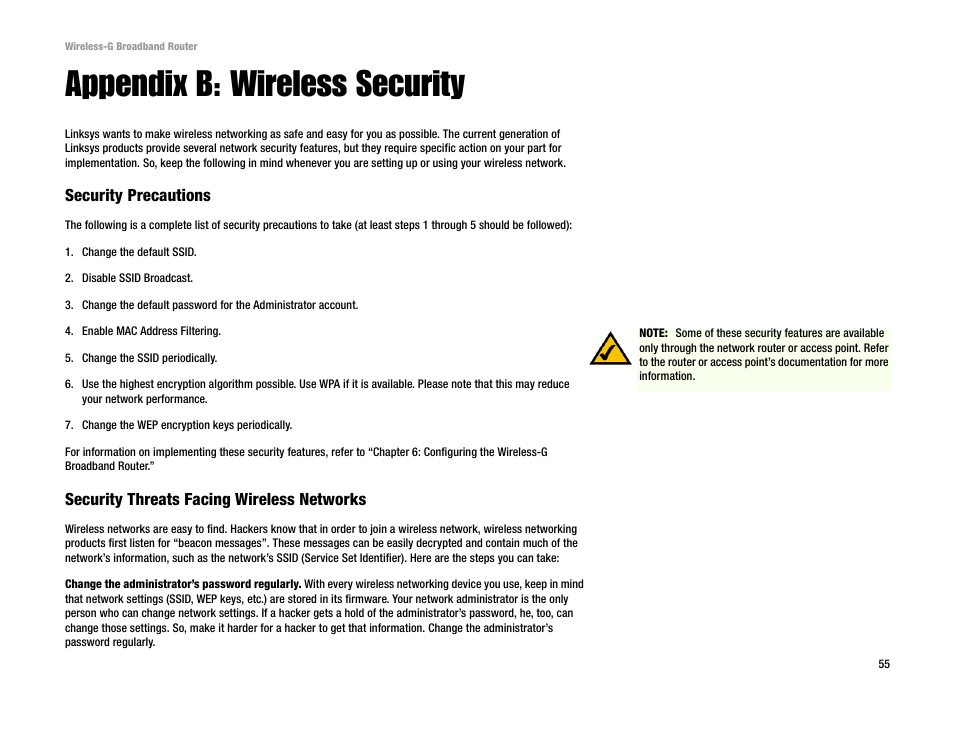 Appendix b: wireless security | Cisco WRK54G User Manual | Page 61 / 80