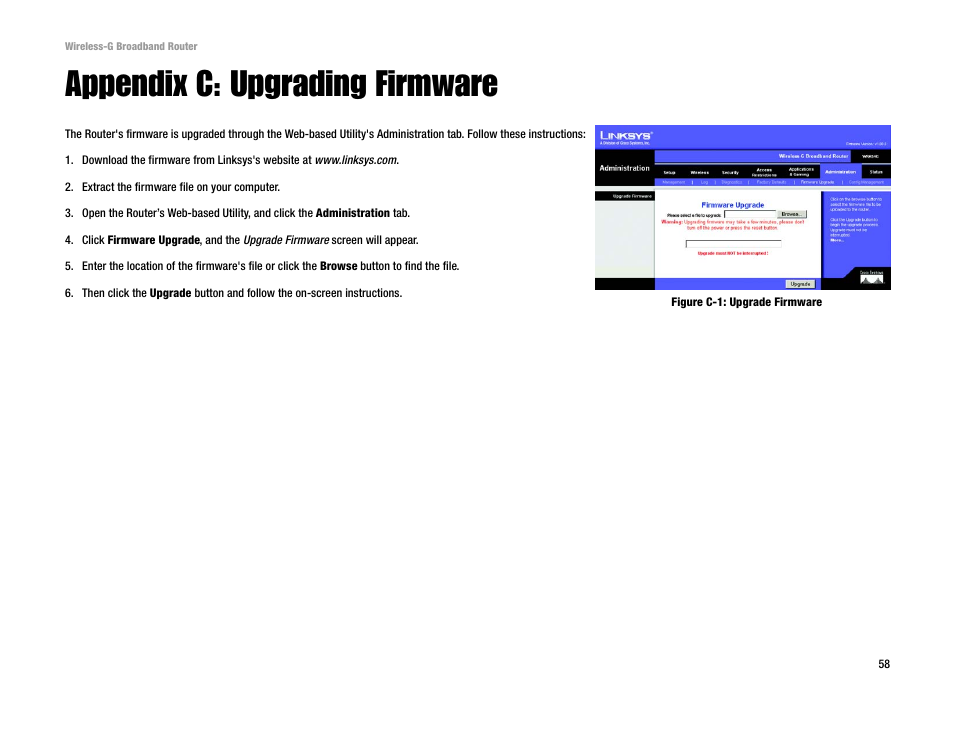 Appendix c: upgrading firmware | Cisco WRK54G User Manual | Page 64 / 80