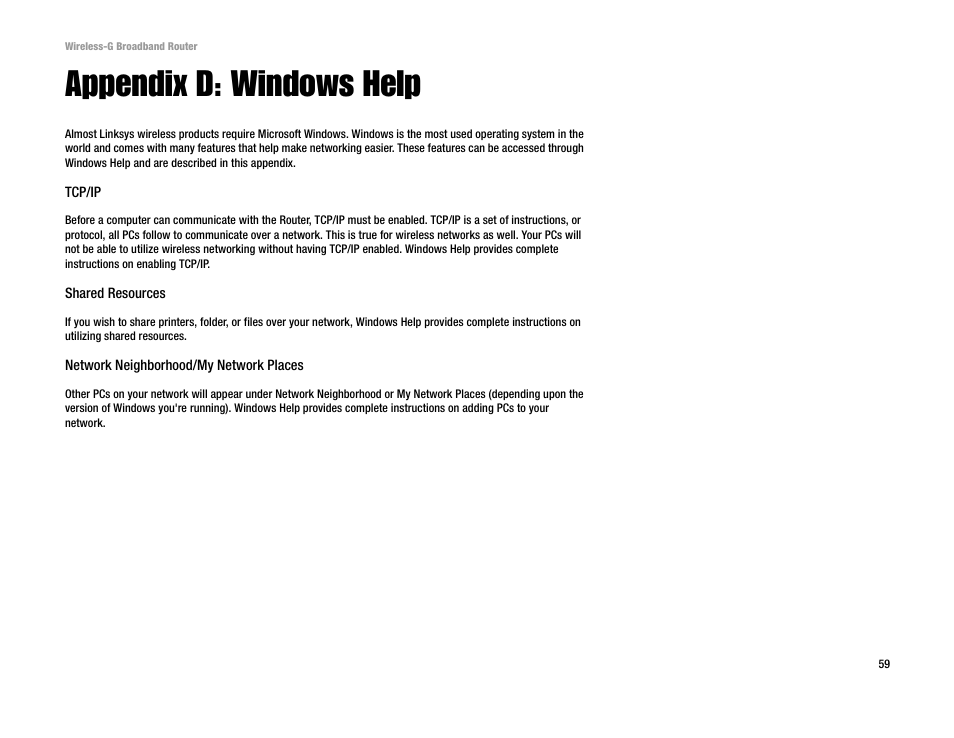 Appendix d: windows help | Cisco WRK54G User Manual | Page 65 / 80