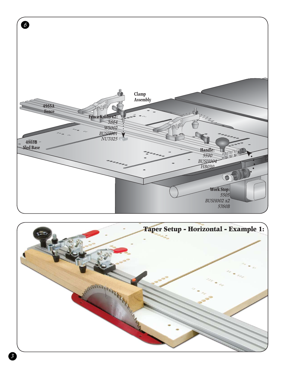 Taper setup - horizontal - example 1 | Woodhaven 4965: Super Sled User Manual | Page 4 / 8