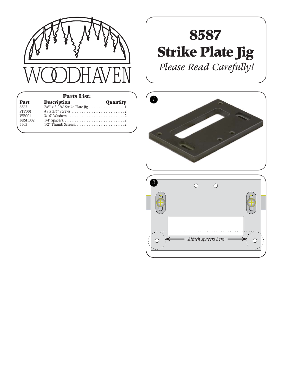 Woodhaven 8589: T-Strike Plate Jig User Manual | 2 pages