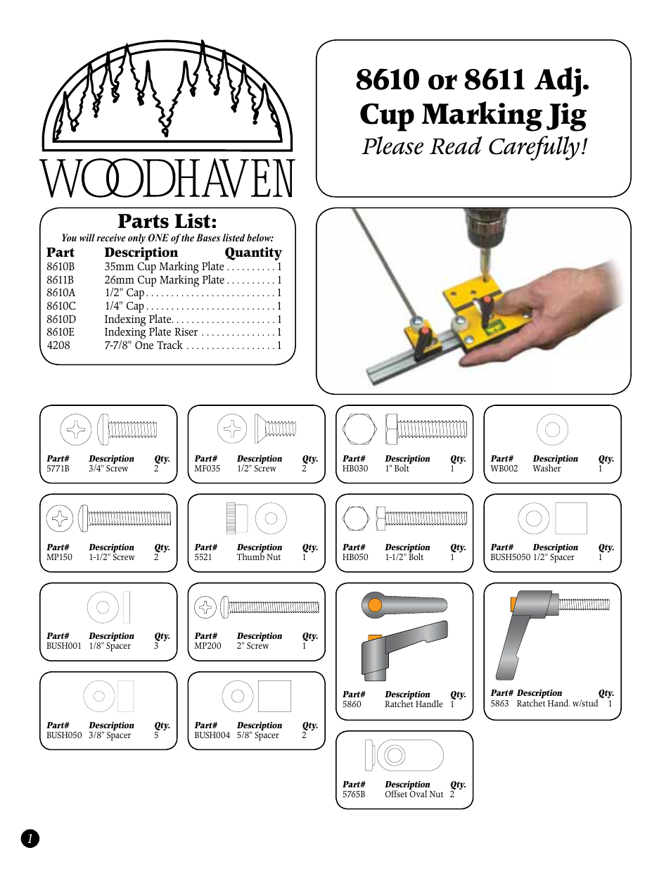 Woodhaven 8610-8611: Cup Marking Jig User Manual | 2 pages