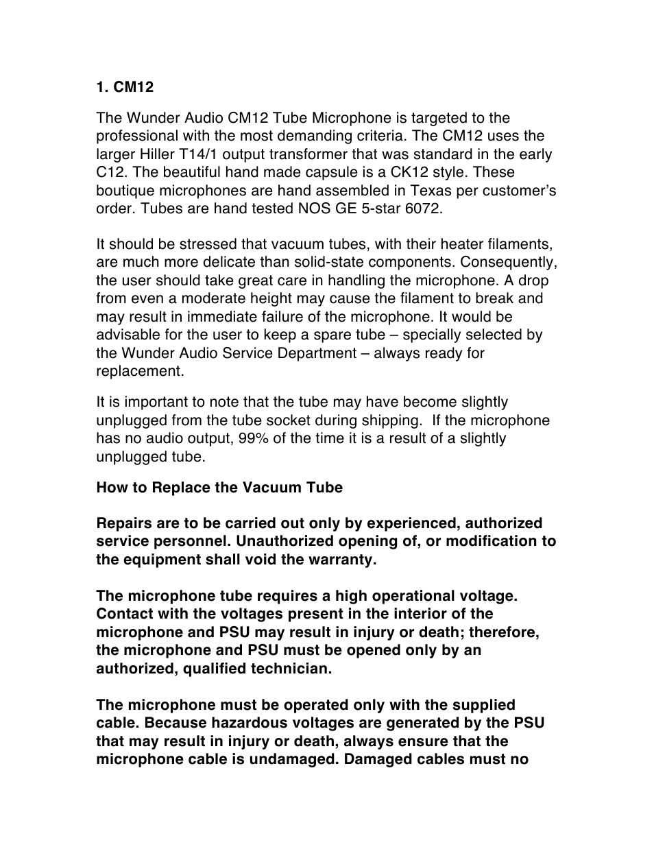 Wunder Audio CM12 User Manual | 6 pages