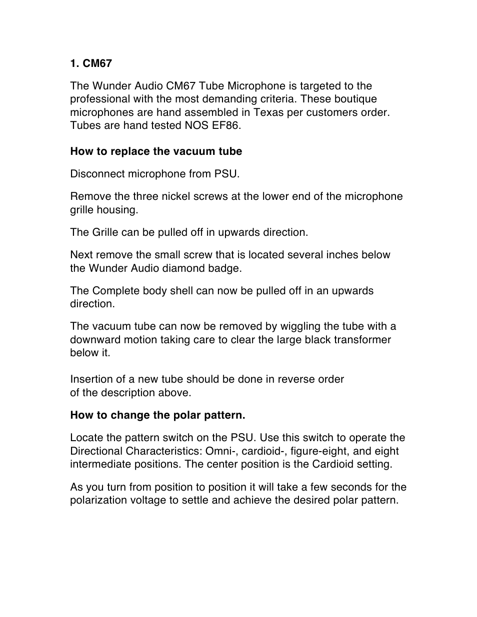 Wunder Audio CM67 User Manual | 3 pages