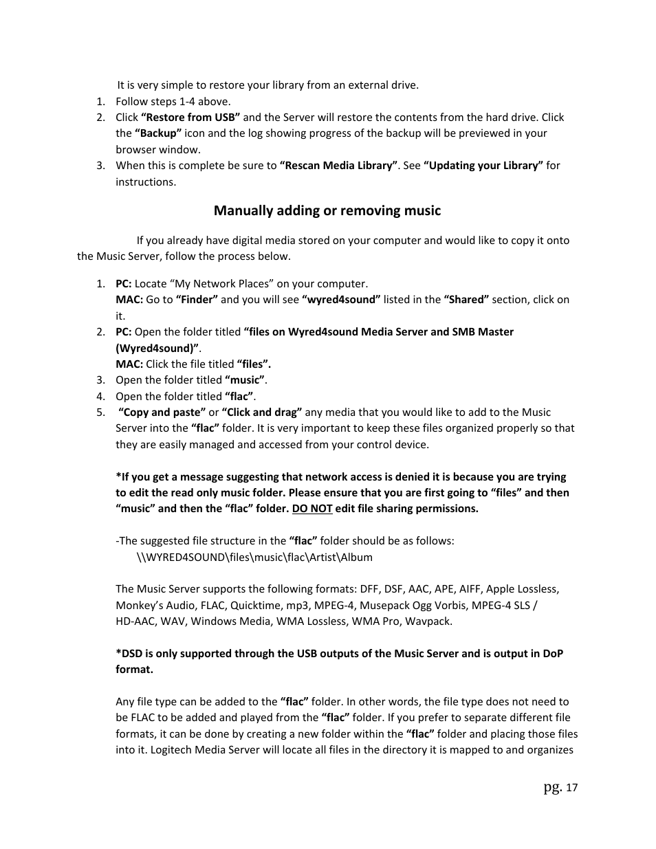 Manually adding or removing music | Wyred 4 Sound MS User Manual | Page 17 / 22