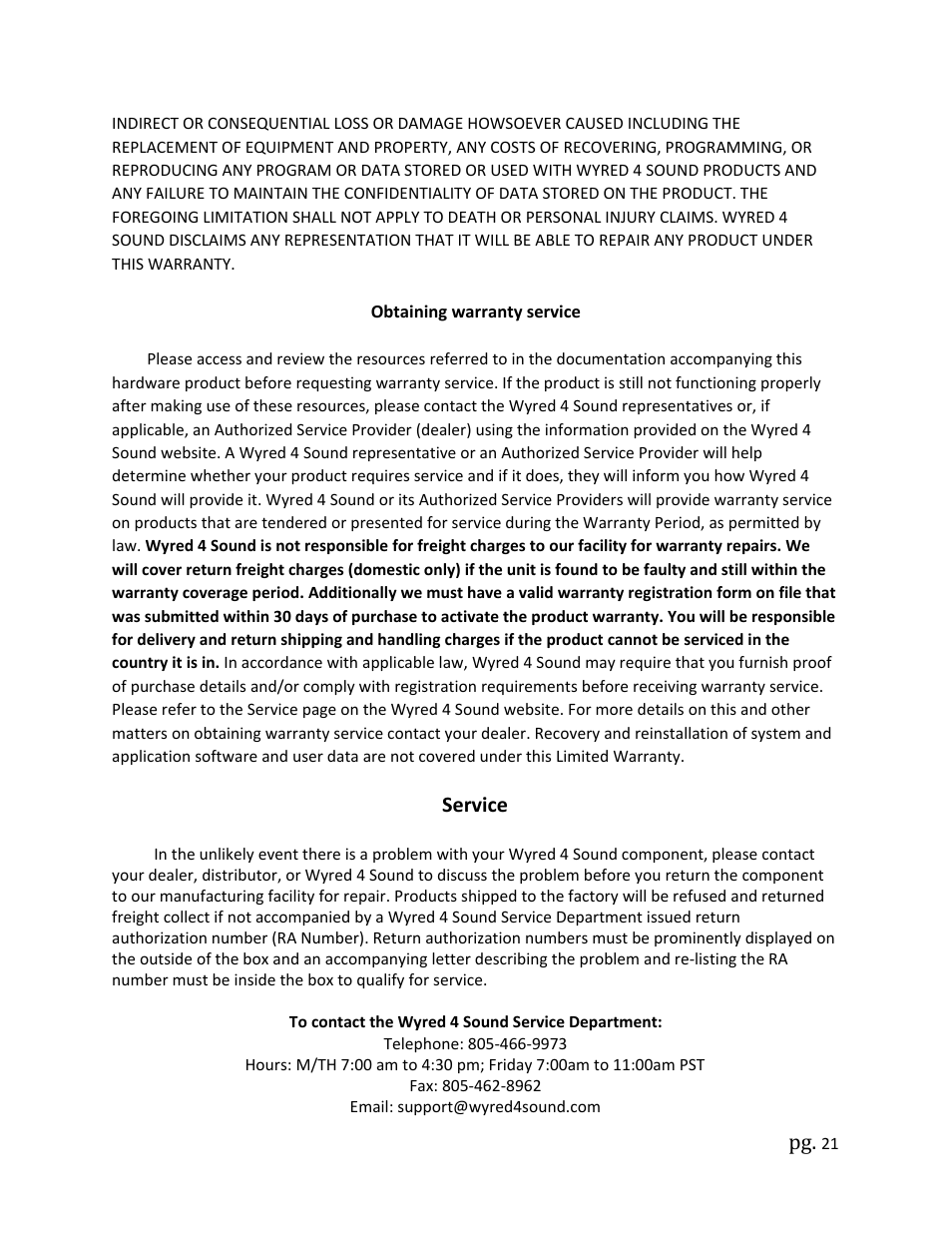 Service | Wyred 4 Sound MS User Manual | Page 21 / 22
