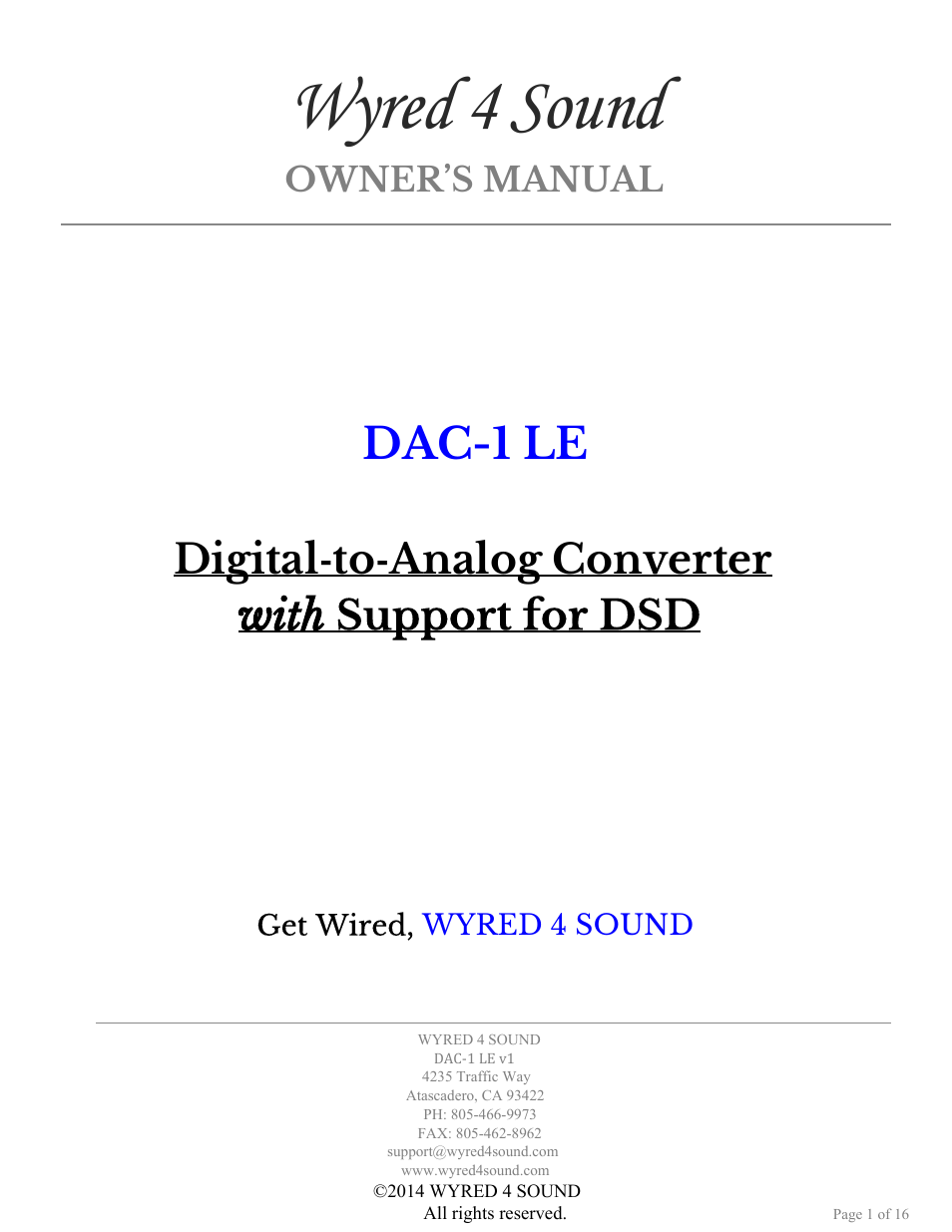 Wyred 4 Sound DAC-1 LE User Manual | 16 pages