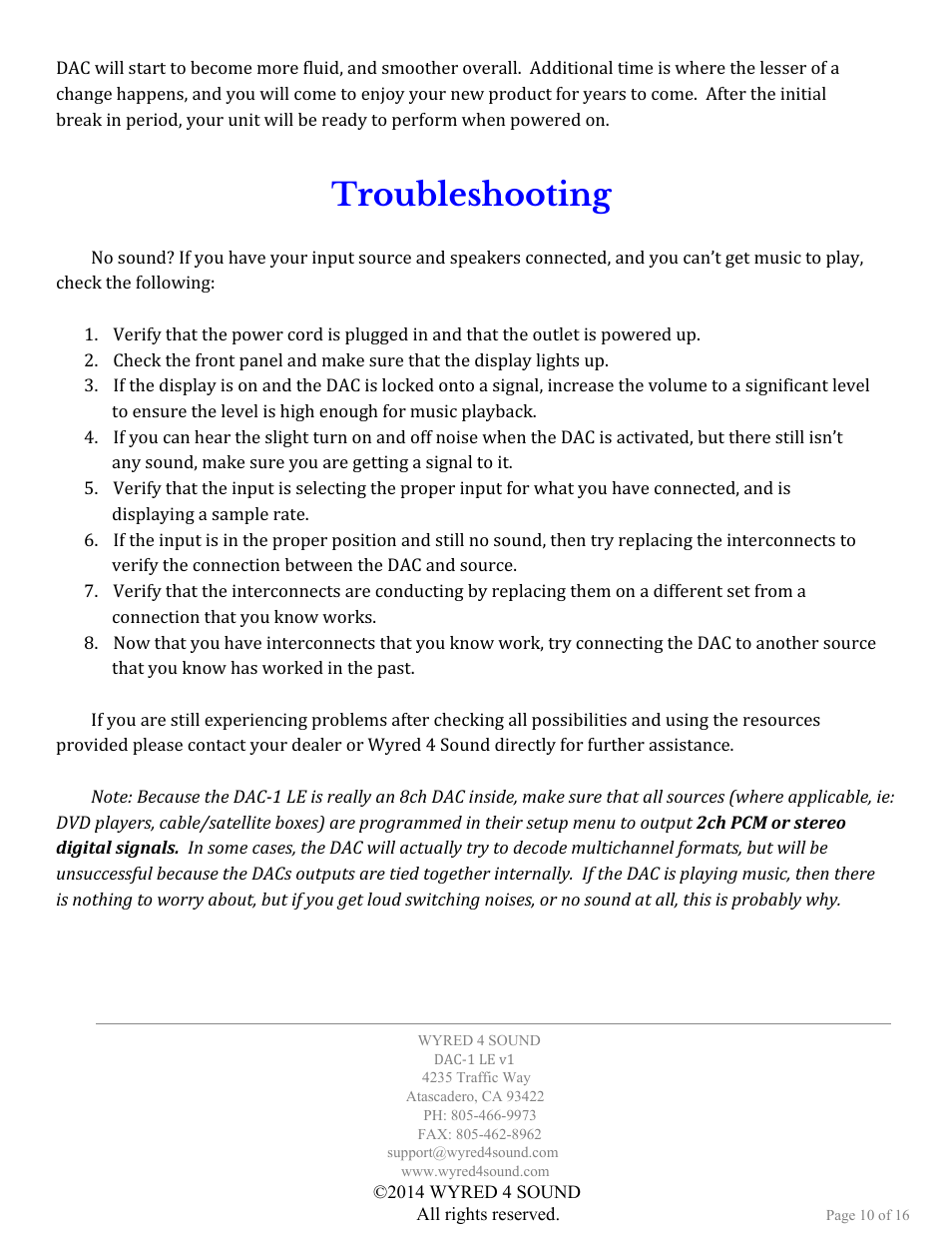 Troubleshooting | Wyred 4 Sound DAC-1 LE User Manual | Page 10 / 16