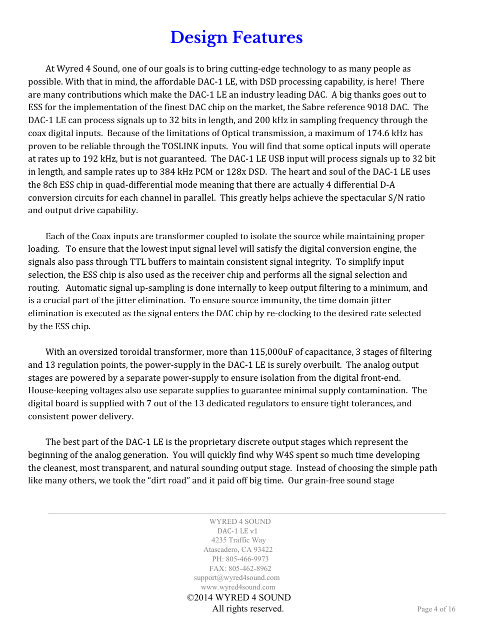 Design features | Wyred 4 Sound DAC-1 LE User Manual | Page 4 / 16