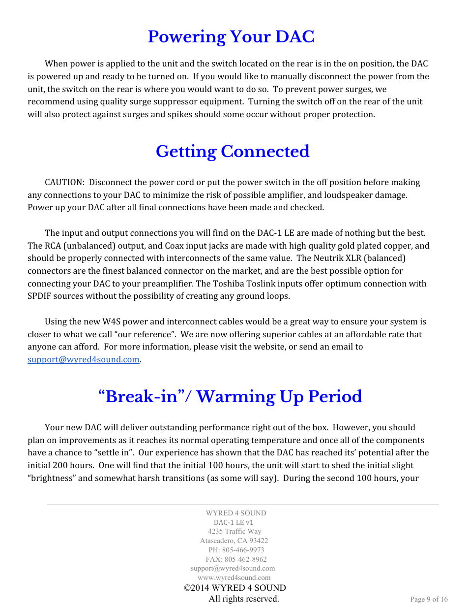 Powering your dac, Getting connected, Break-in”/ warming up period | Wyred 4 Sound DAC-1 LE User Manual | Page 9 / 16