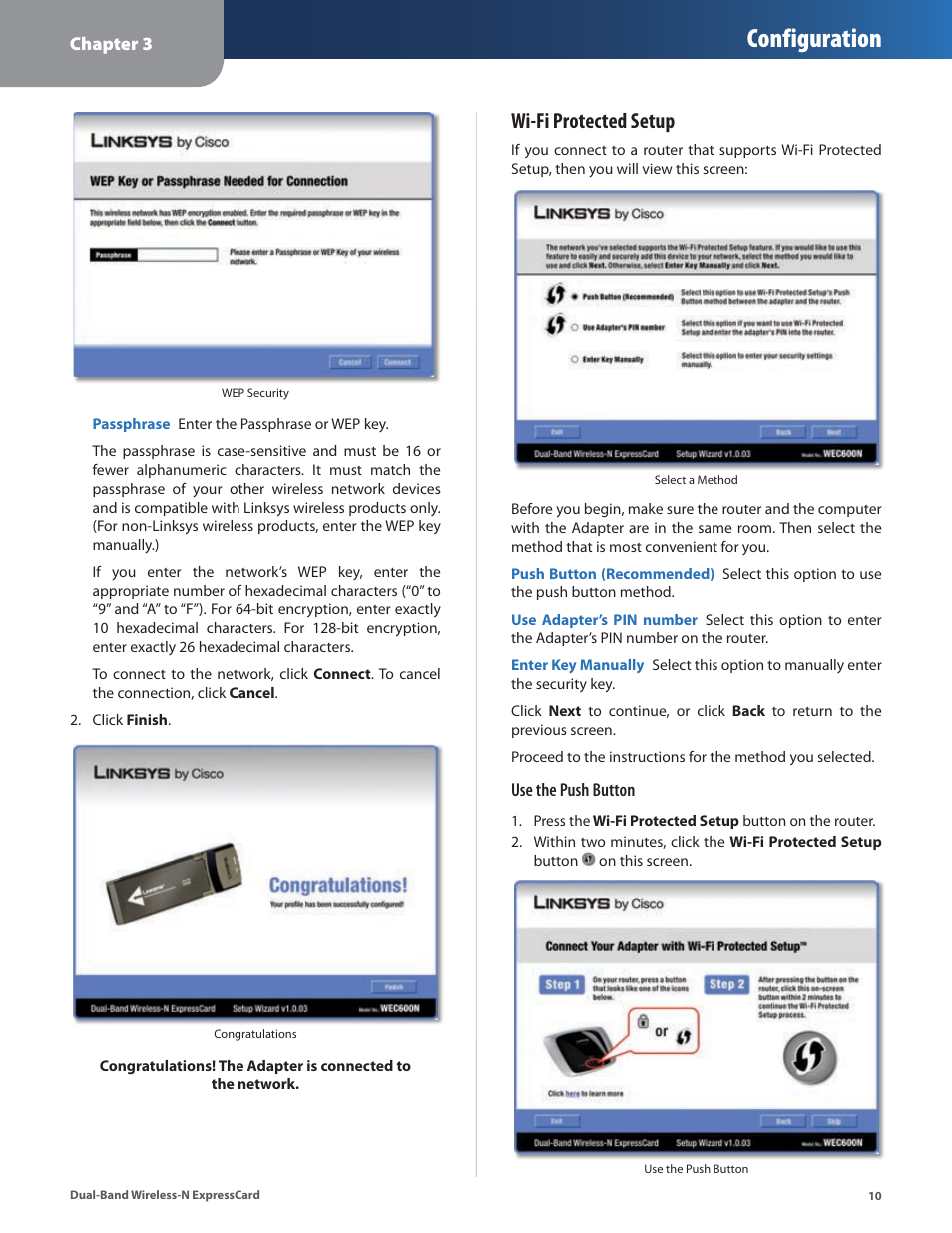 Configuration, Wi-fi protected setup | Cisco WEC600N User Manual | Page 11 / 44
