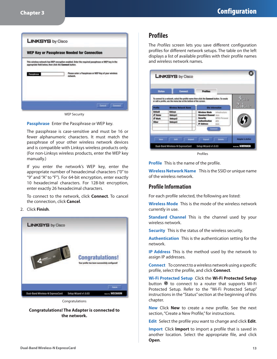 Configuration, Profiles, Profile information | Cisco WEC600N User Manual | Page 14 / 44