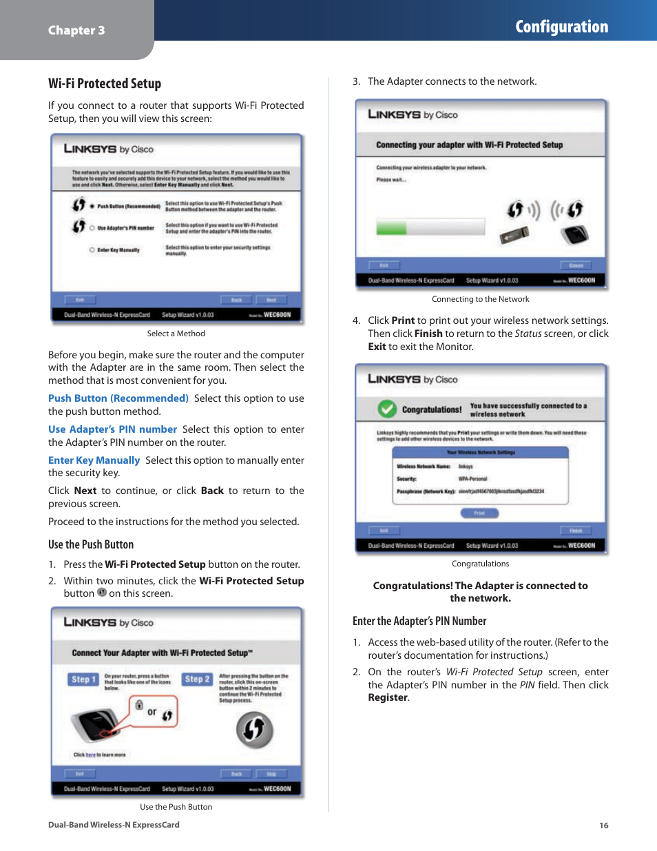 Configuration, Wi-fi protected setup | Cisco WEC600N User Manual | Page 17 / 44