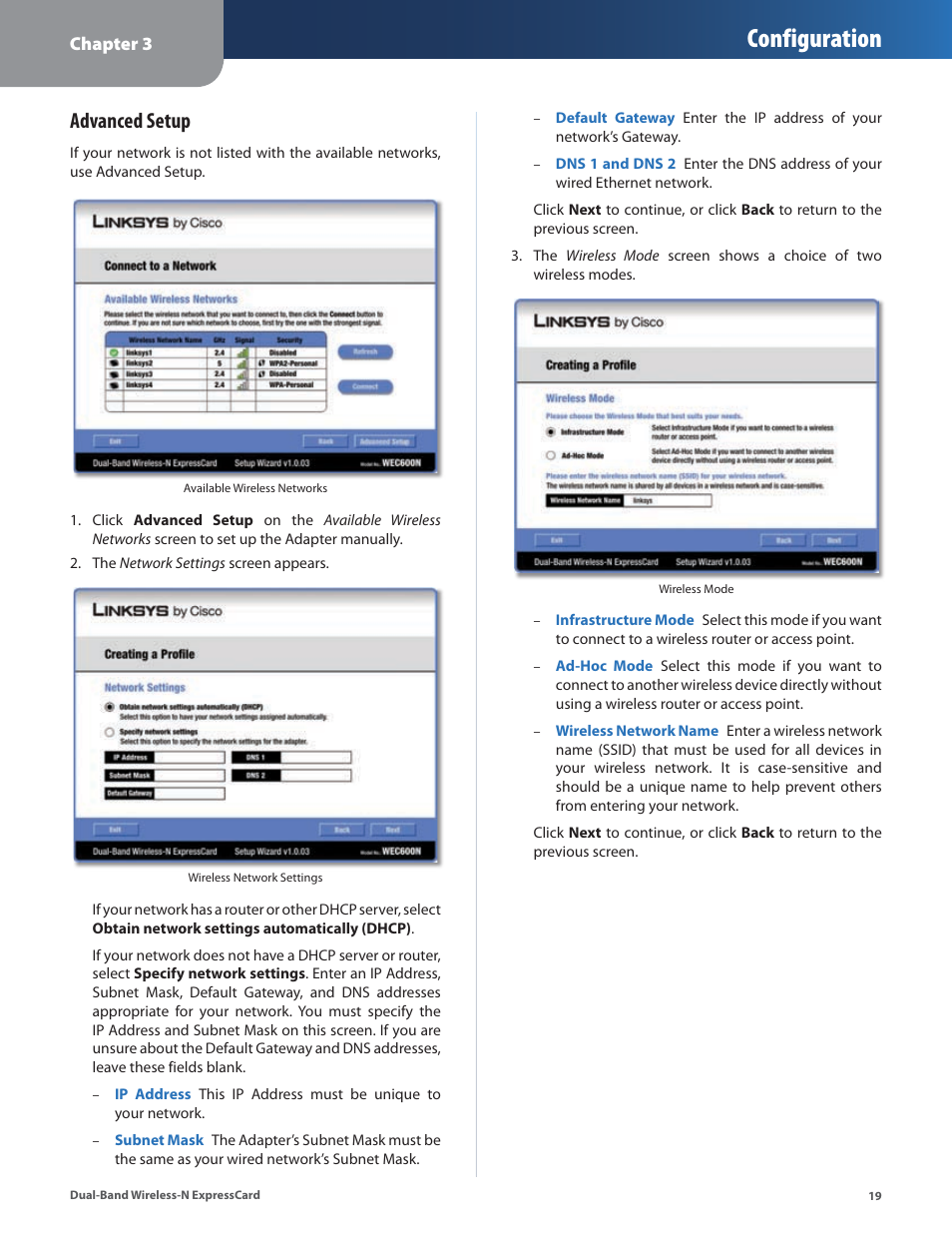 Configuration, Advanced setup | Cisco WEC600N User Manual | Page 20 / 44