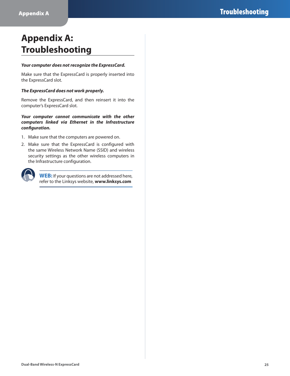 Appendix a: troubleshooting, Troubleshooting | Cisco WEC600N User Manual | Page 26 / 44