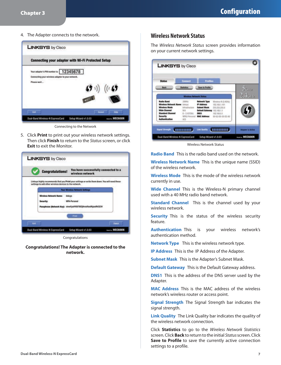 Configuration, Wireless network status | Cisco WEC600N User Manual | Page 8 / 44