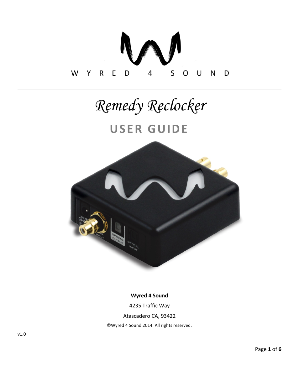 Wyred 4 Sound Remedy Reclocker User Manual | 6 pages