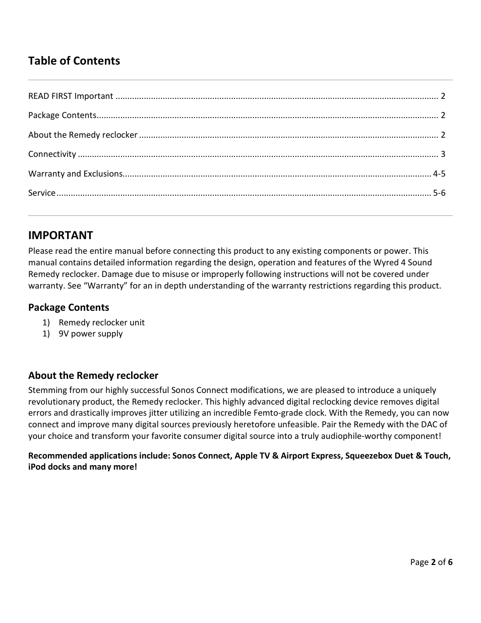 Wyred 4 Sound Remedy Reclocker User Manual | Page 2 / 6