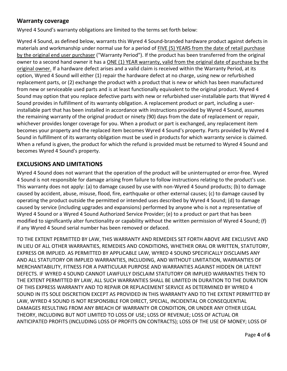 Warranty coverage, Exclusions and limitations | Wyred 4 Sound Remedy Reclocker User Manual | Page 4 / 6
