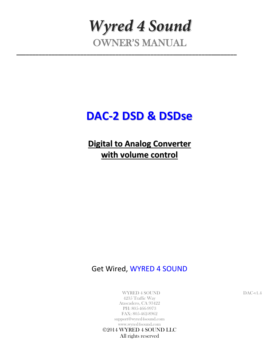 Wyred 4 Sound DSDse User Manual | 20 pages