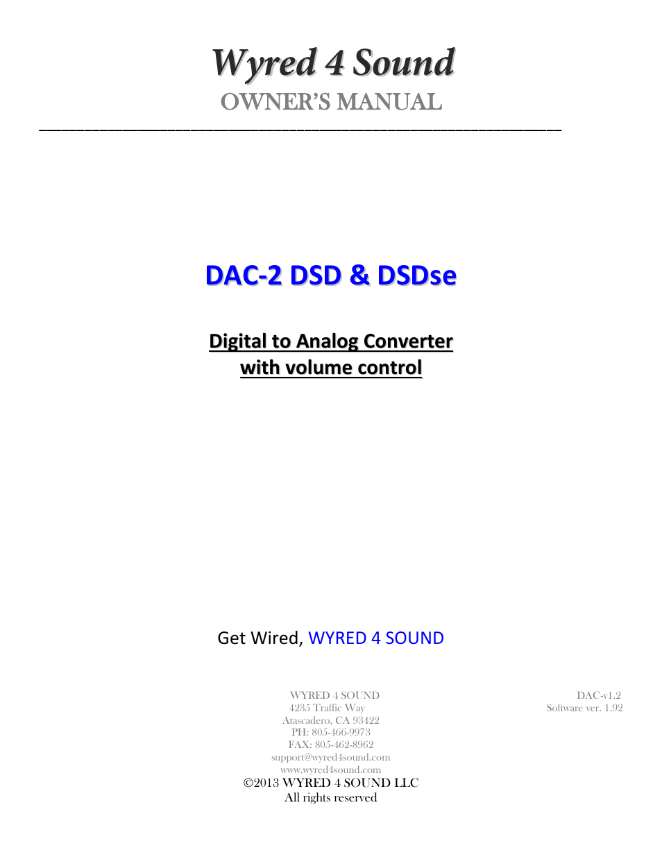 Wyred 4 Sound DSDse User Manual | 18 pages