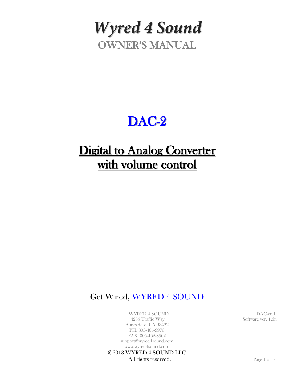 Wyred 4 Sound DAC-2 User Manual | 16 pages