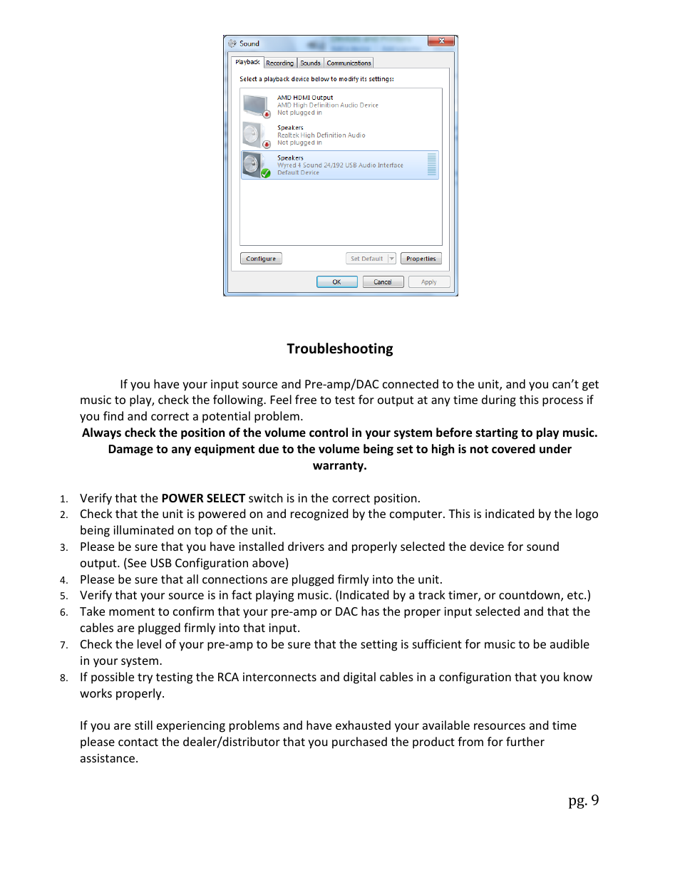 Pg. 9, Troubleshooting | Wyred 4 Sound µDAC-HD User Manual | Page 11 / 14