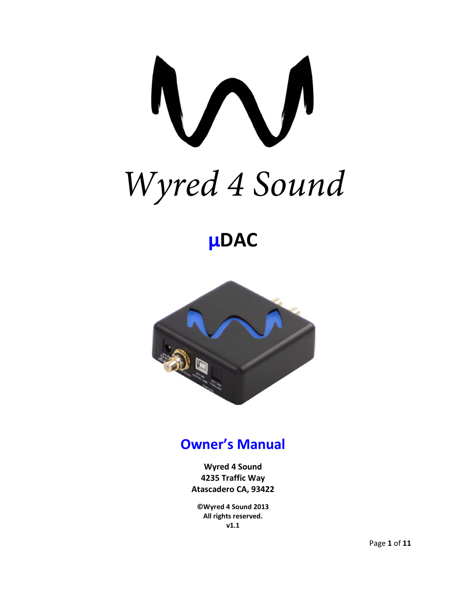 Wyred 4 Sound µDAC User Manual | 11 pages