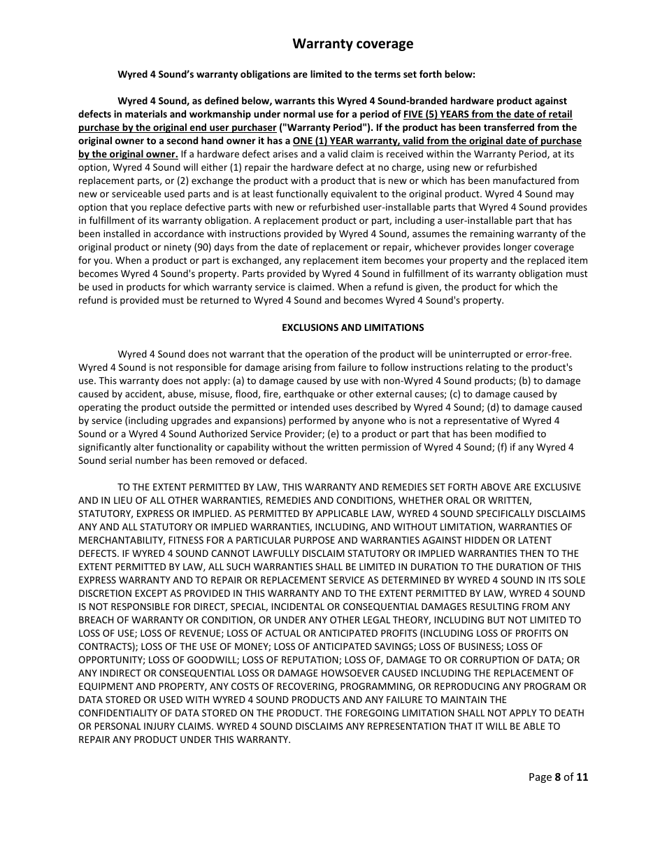 Warranty coverage | Wyred 4 Sound µDAC User Manual | Page 8 / 11