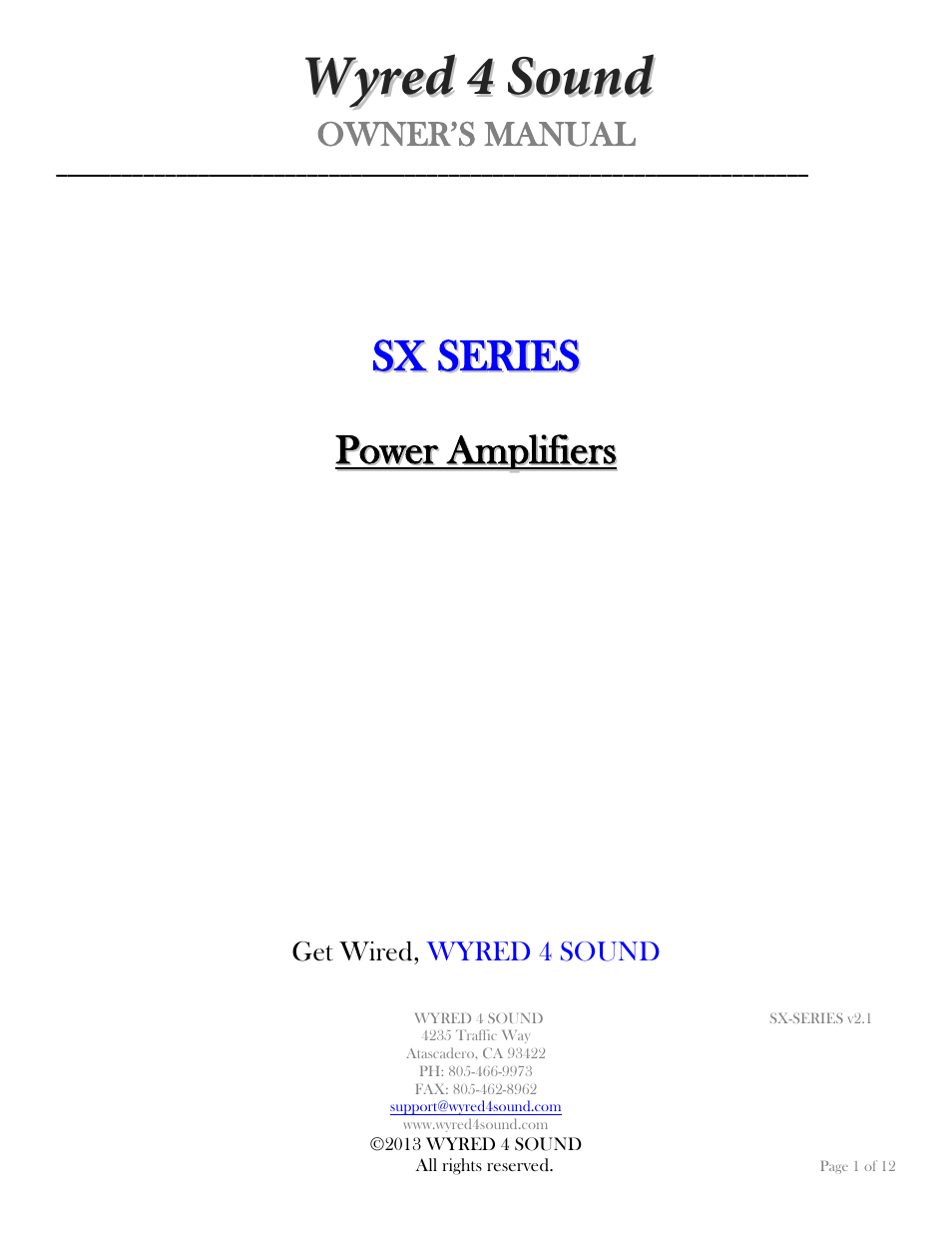 Wyred 4 Sound SX Series User Manual | 12 pages