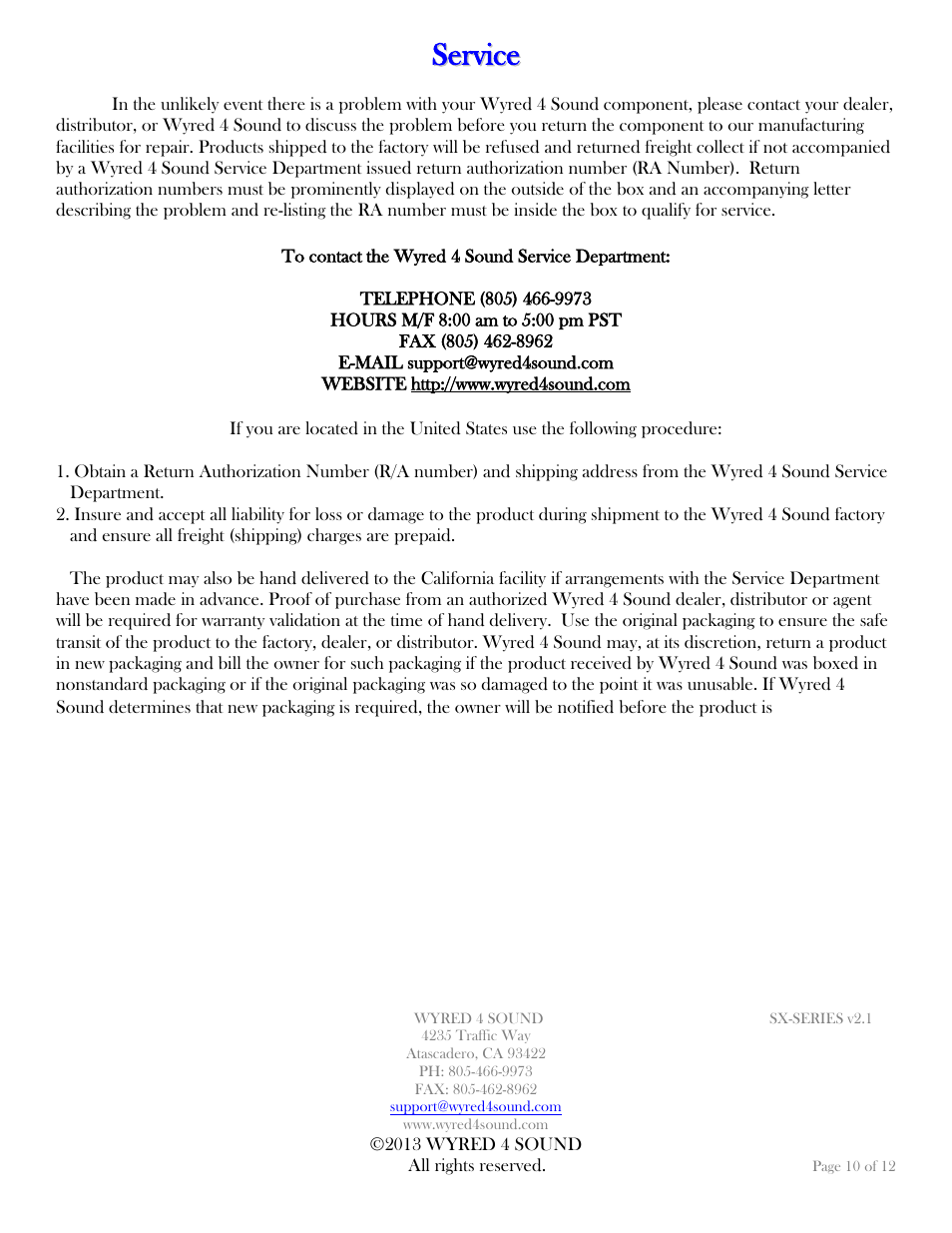 Wyred 4 Sound SX Series User Manual | Page 10 / 12