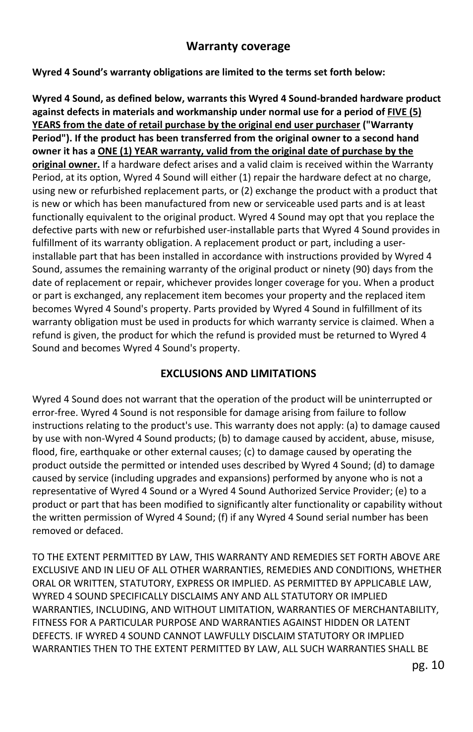 Pg. 10, Warranty coverage | Wyred 4 Sound STmkII Series User Manual | Page 12 / 16