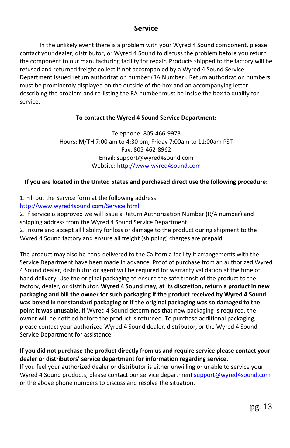 Pg. 13, Service | Wyred 4 Sound mINT User Manual | Page 15 / 16