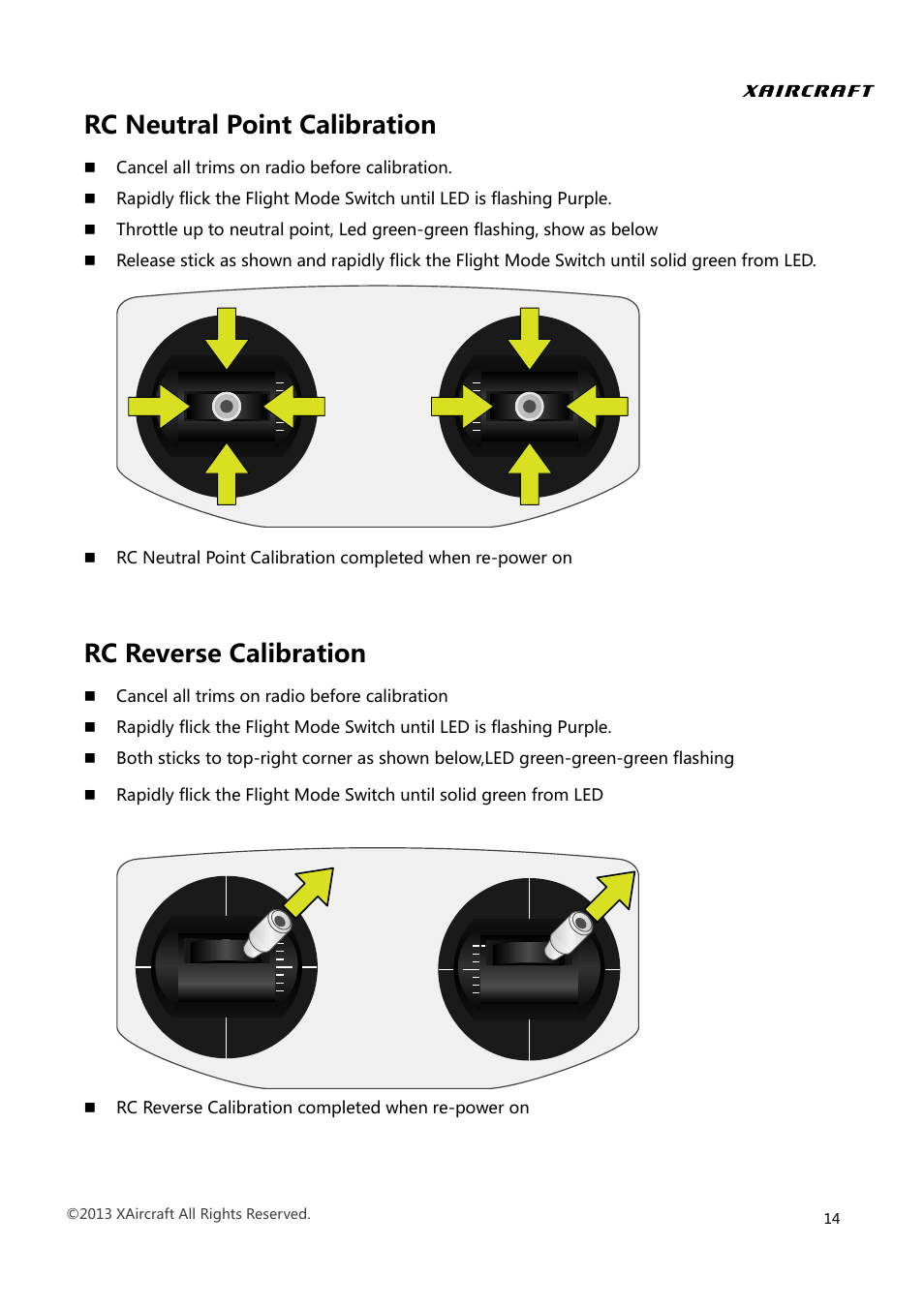 Rc reverse calibration, Rc neutral point calibration | XAIRCRAFT MINIX User Manual | Page 16 / 28