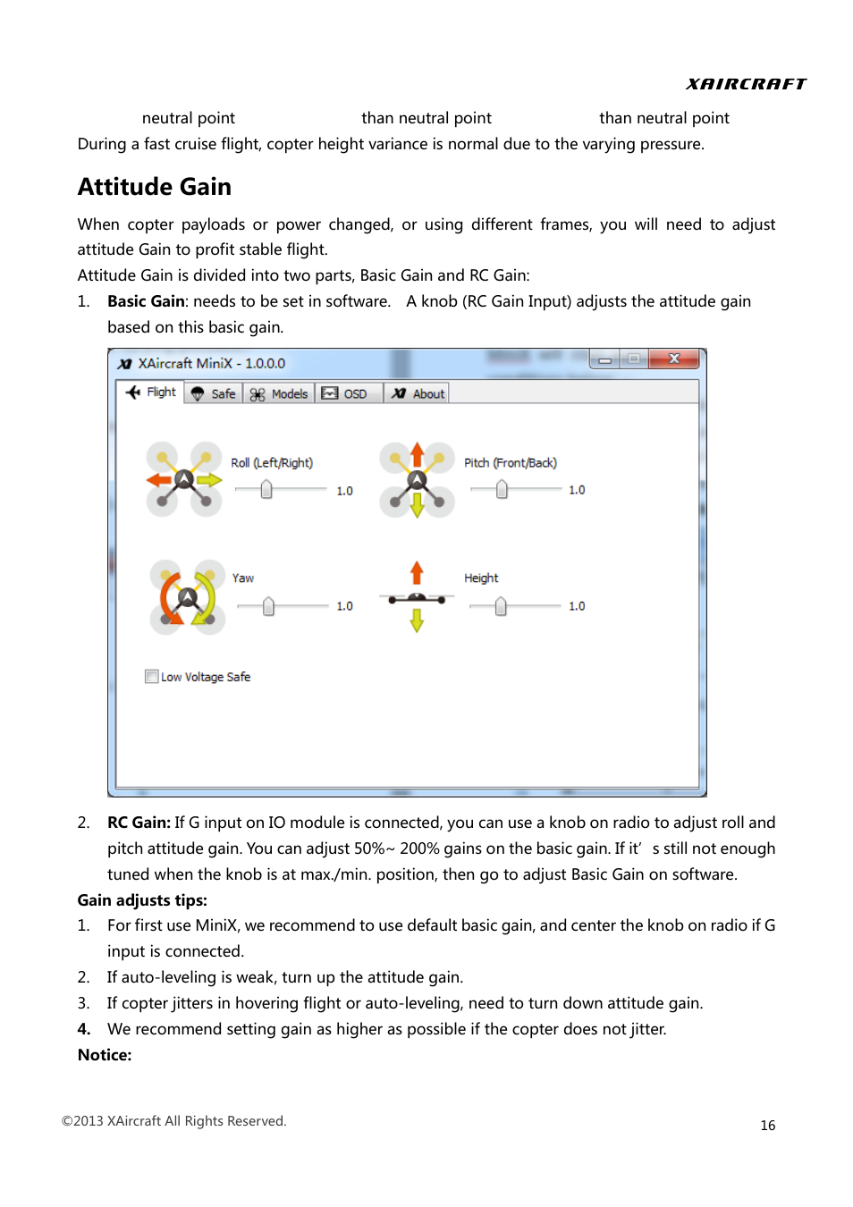 Attitude gain | XAIRCRAFT MINIX User Manual | Page 18 / 28