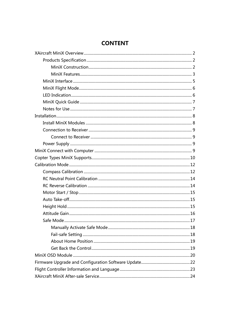 Content | XAIRCRAFT MINIX User Manual | Page 2 / 28