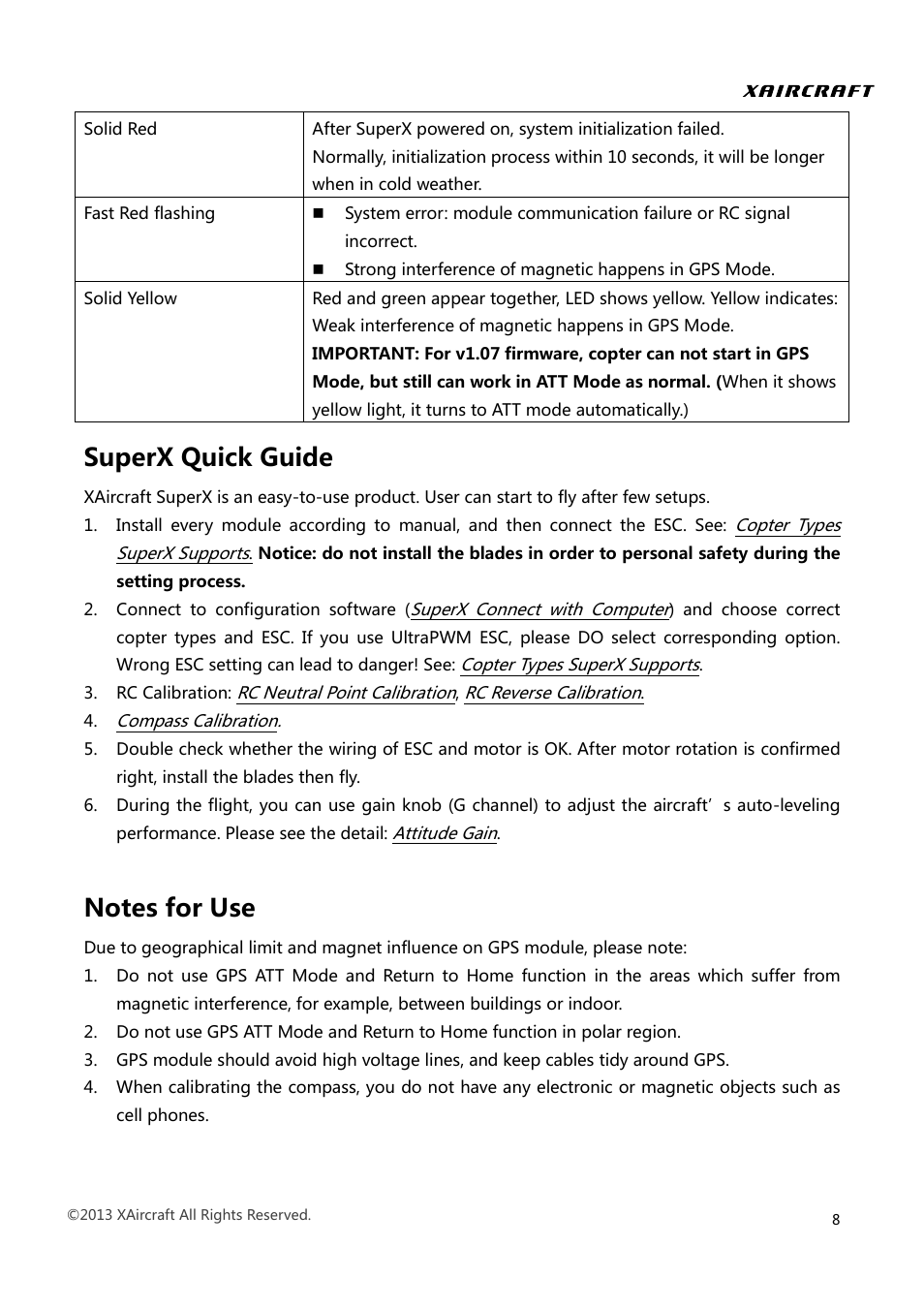 Superx quick guide notes for use, Superx quick guide | XAIRCRAFT Super X User Manual | Page 11 / 31