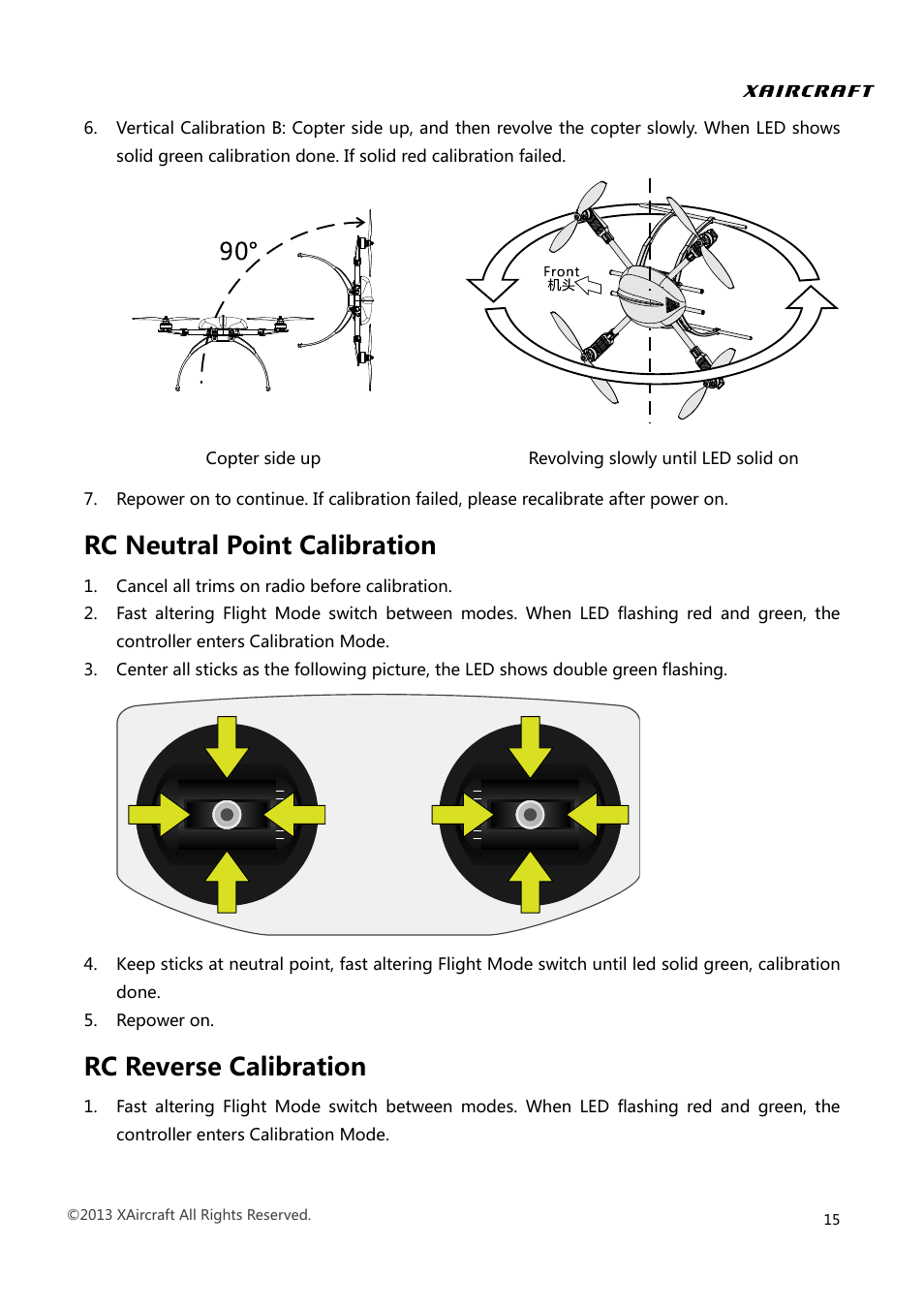Rc neutral point calibration, Rc reverse calibration | XAIRCRAFT Super X User Manual | Page 18 / 31