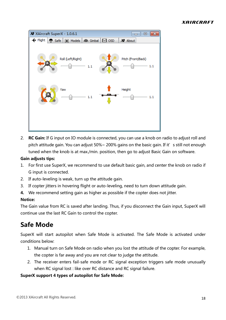 Safe mode | XAIRCRAFT Super X User Manual | Page 21 / 31