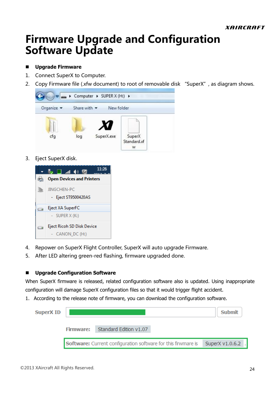 Firmware upgrade and configuration software update | XAIRCRAFT Super X User Manual | Page 27 / 31