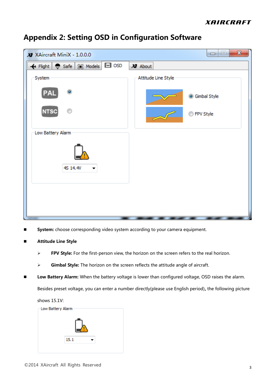 Appendix 2: setting osd in configuration software | XAIRCRAFT MINIX OSD User Manual | Page 3 / 4