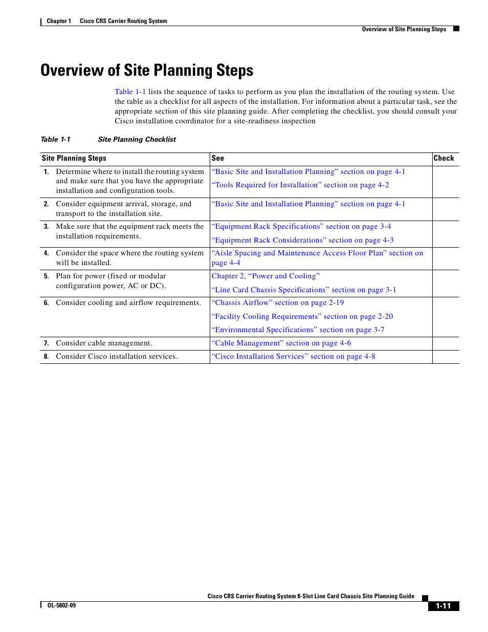 Overview of site planning steps | Cisco CRS-1 User Manual | Page 19 / 70