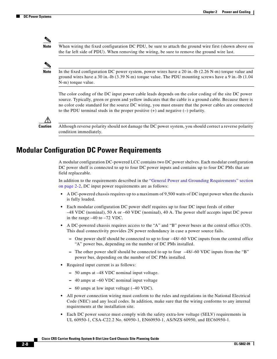 Modular configuration dc power requirements | Cisco CRS-1 User Manual | Page 28 / 70