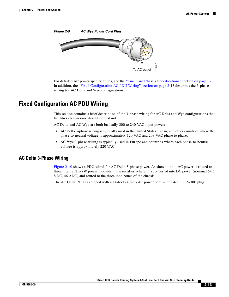 Fixed configuration ac pdu wiring, Figure 2-9, Ac delta 3-phase wiring | Cisco CRS-1 User Manual | Page 33 / 70