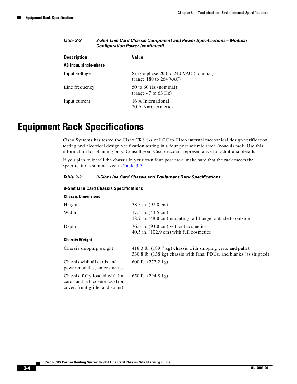 Equipment rack specifications | Cisco CRS-1 User Manual | Page 44 / 70
