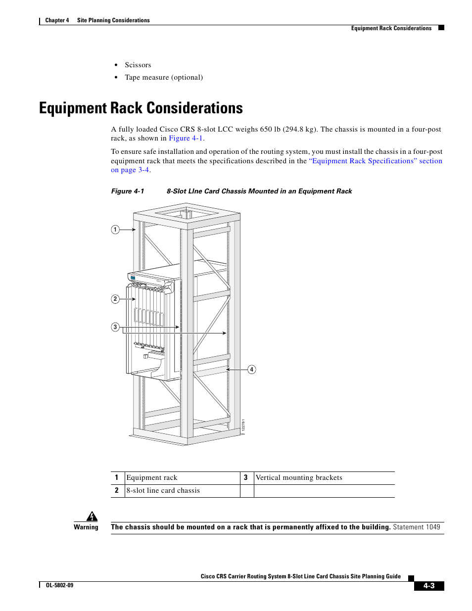 Equipment rack considerations, Equipment rack | Cisco CRS-1 User Manual | Page 51 / 70