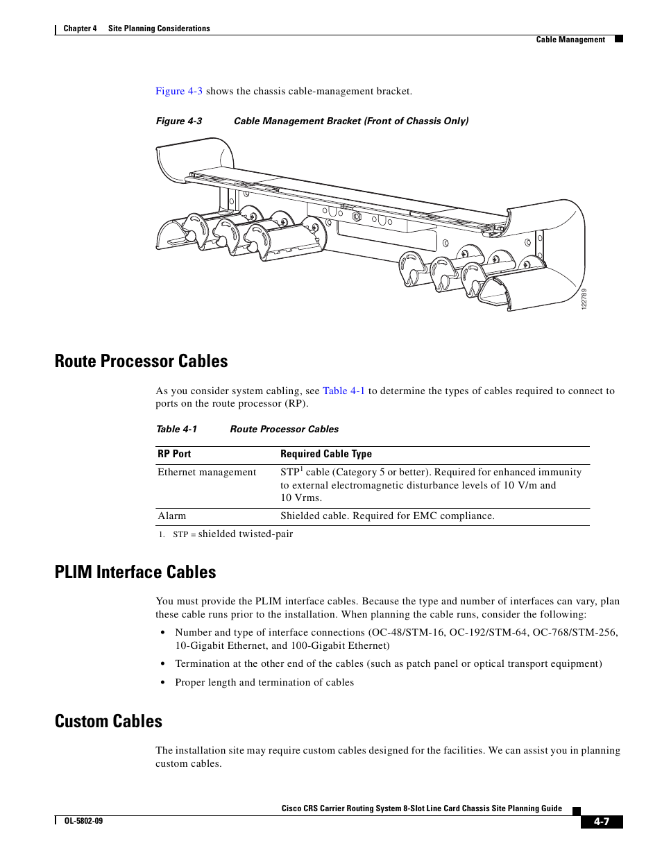 Route processor cables, Plim interface cables, Custom cables | Cisco CRS-1 User Manual | Page 55 / 70