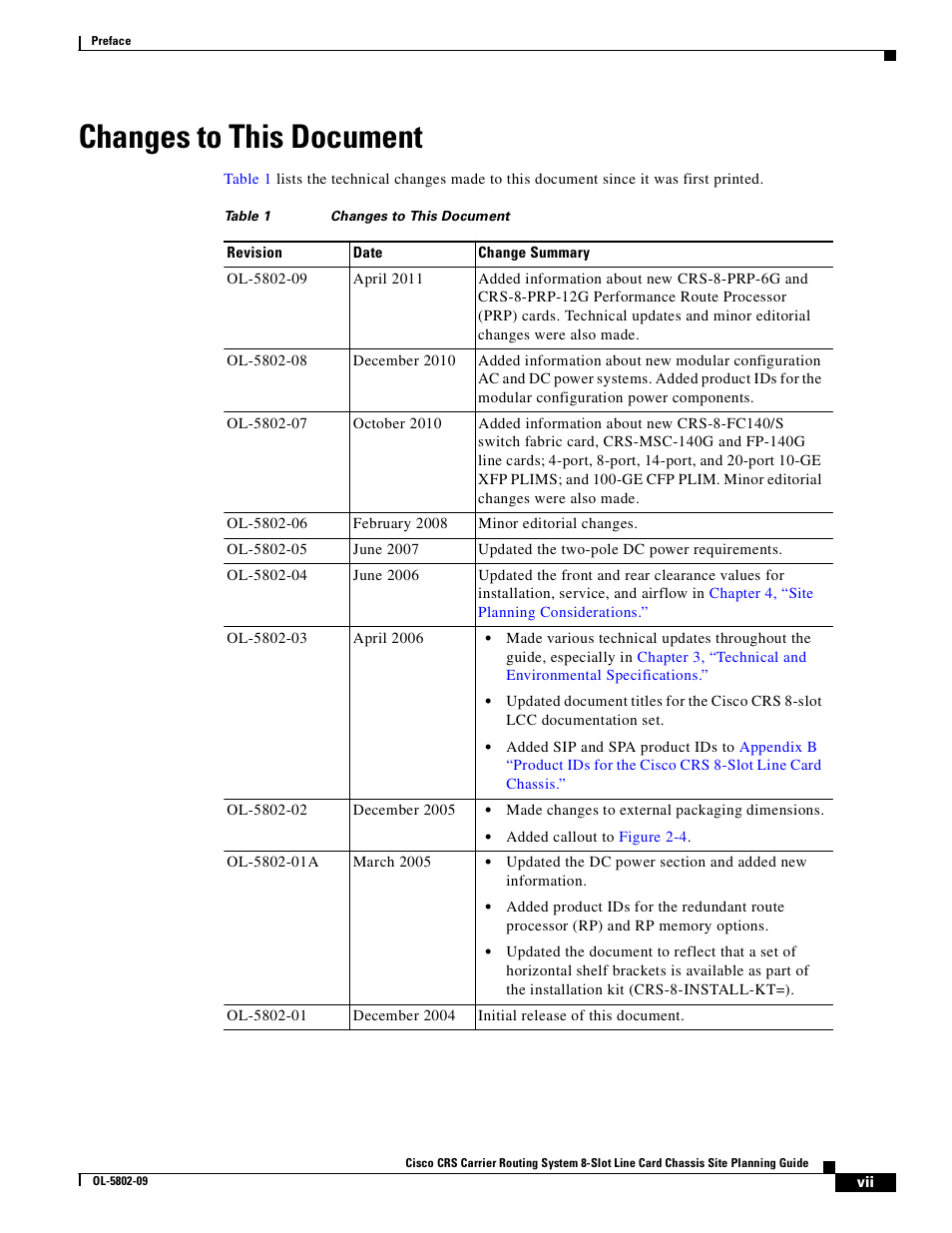 Changes to this document | Cisco CRS-1 User Manual | Page 7 / 70