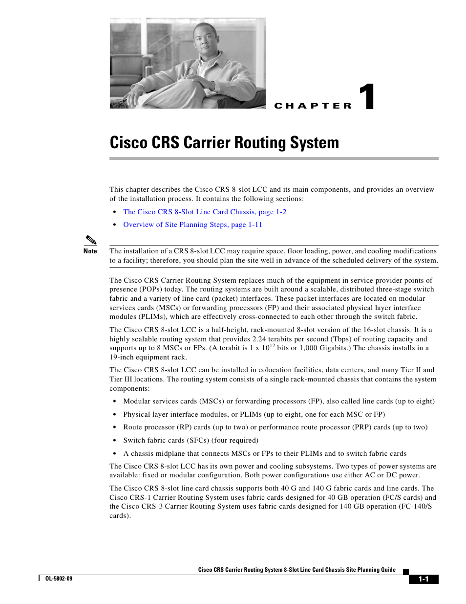 Cisco crs carrier routing system, C h a p t e r, Chapter 1, “cisco crs carrier routing system | Cisco CRS-1 User Manual | Page 9 / 70