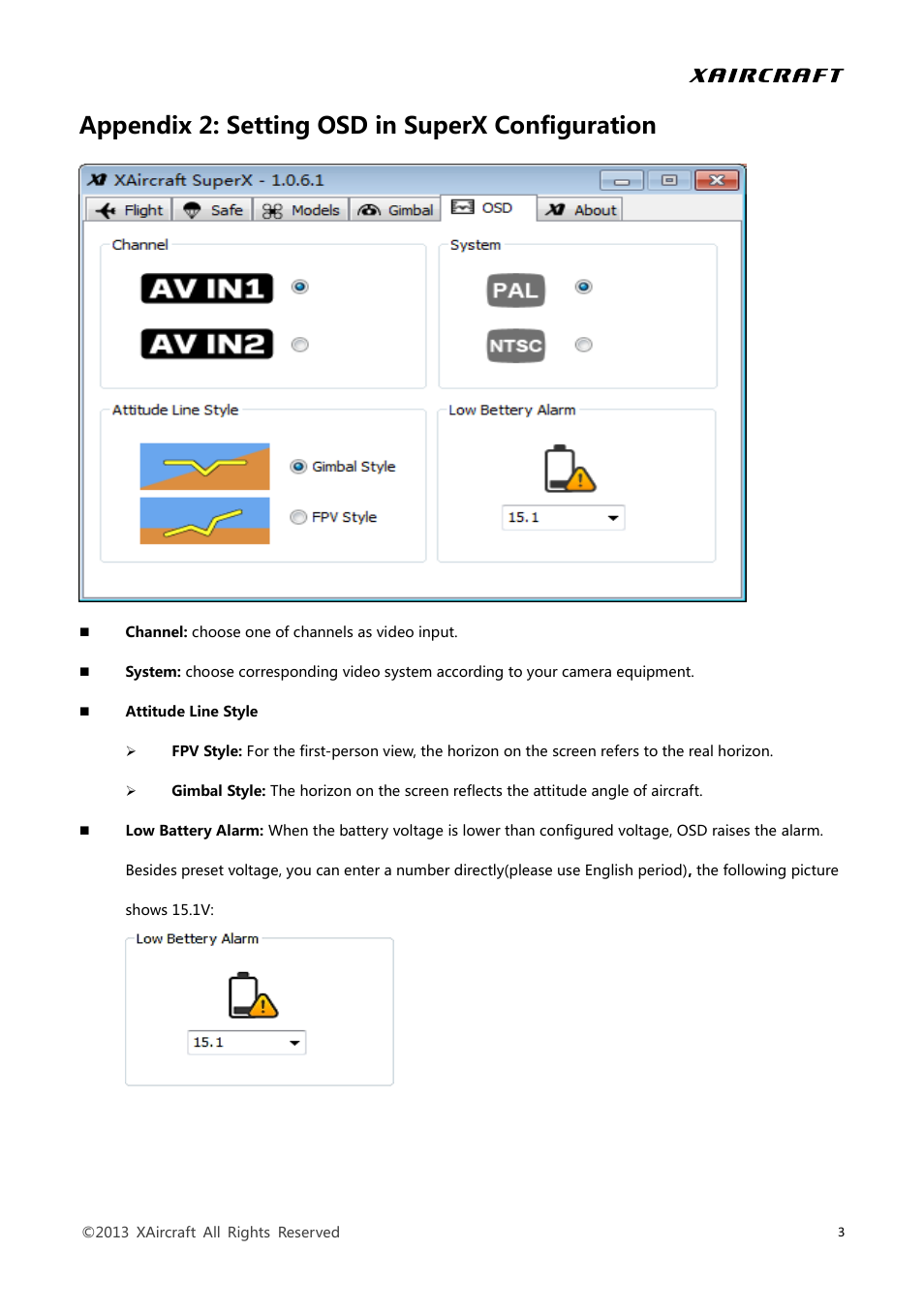 Appendix 2: setting osd in superx configuration | XAIRCRAFT OSD User Manual | Page 4 / 5